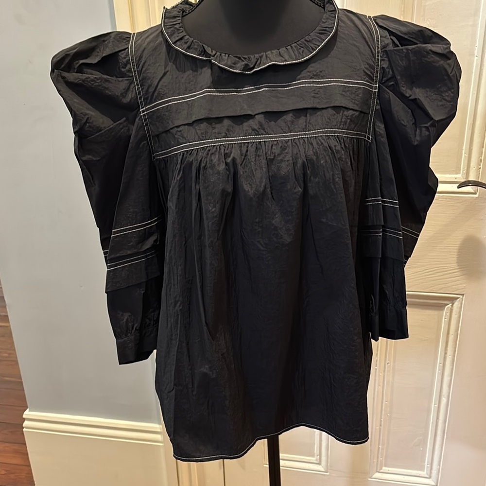 Ces Femme Black Blouse with Puff Sleeves